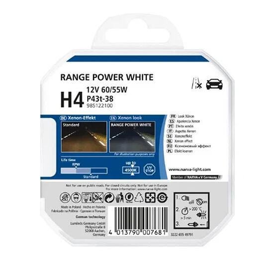 NARVA Н4 Range Power White, 4500к