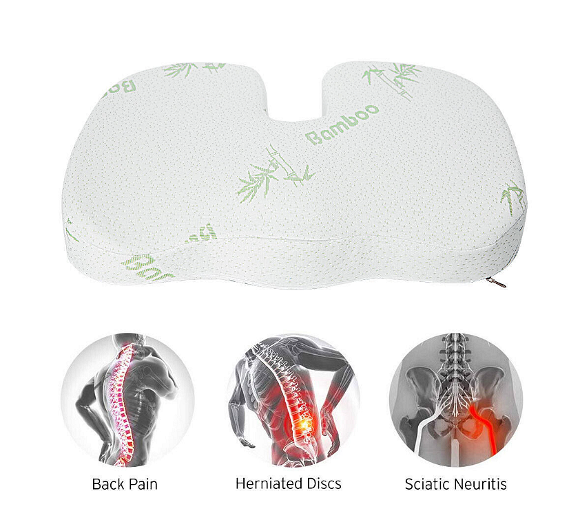 Orthopedic Anatomical Memory Foam Seat Cushion with Bamboo Fibers for Back and Lumbar Pain Relief