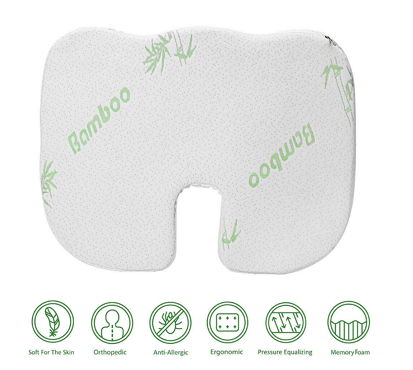 Orthopedic Anatomical Memory Foam Seat Cushion with Bamboo Fibers for Back and Lumbar Pain Relief