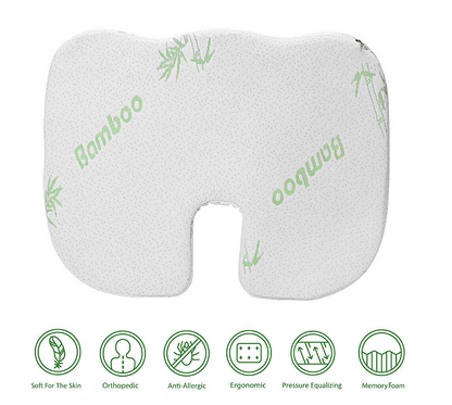 Orthopedic Anatomical Memory Foam Seat Cushion with Bamboo Fibers for Back and Lumbar Pain Relief