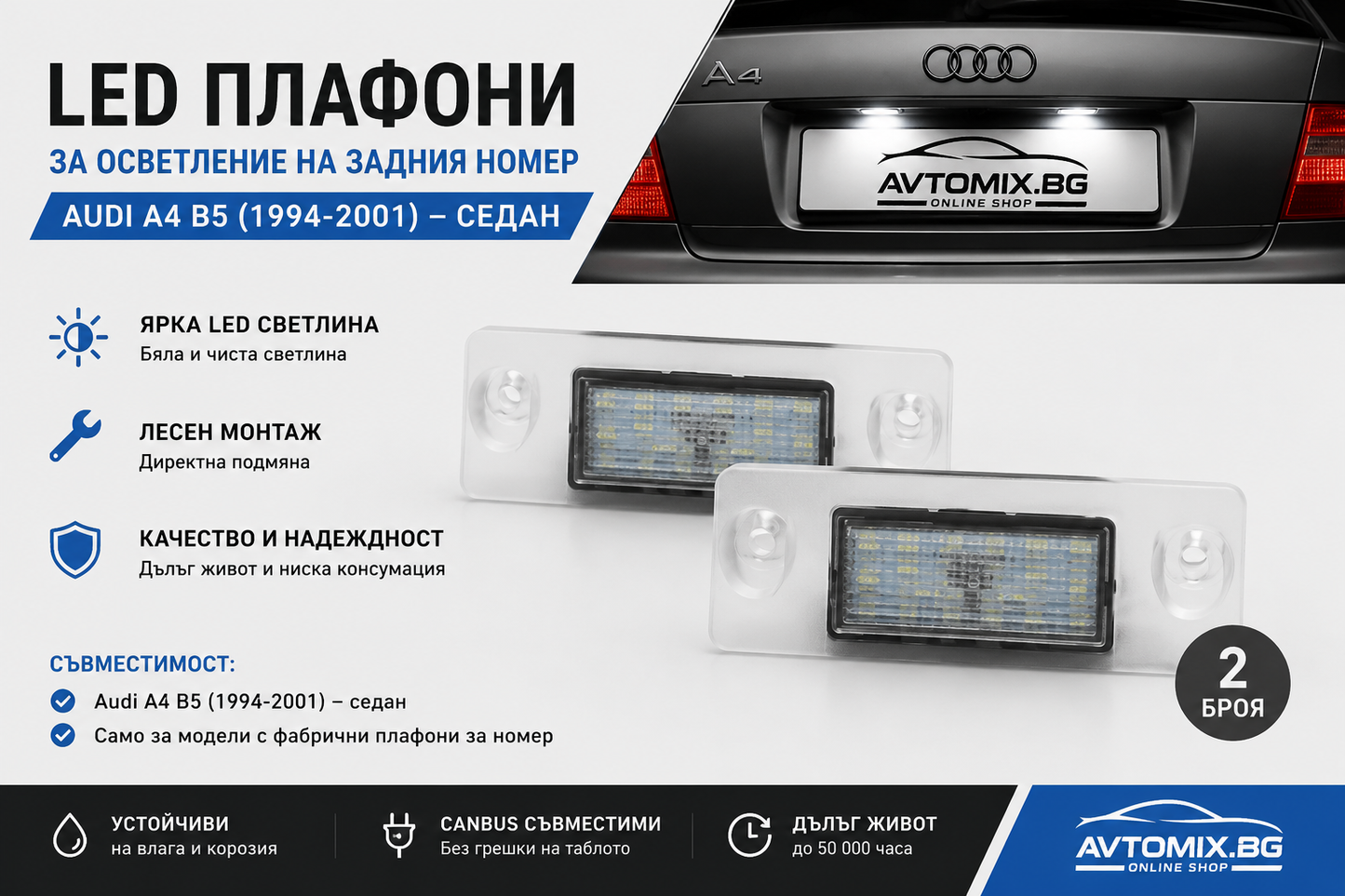 Plafoniere pentru iluminarea plăcuței de înmatriculare spate pentru Audi A4 B5 (1994-2001) - berlină