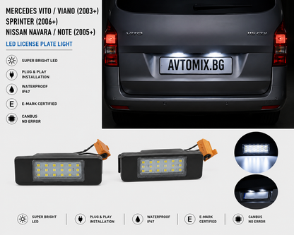 Plafoniere pentru iluminarea numărului de înmatriculare pentru Mercedes Vito / Viano (2003+) / Sprinter (2006+) / Nissan Navara / Note (2005+)