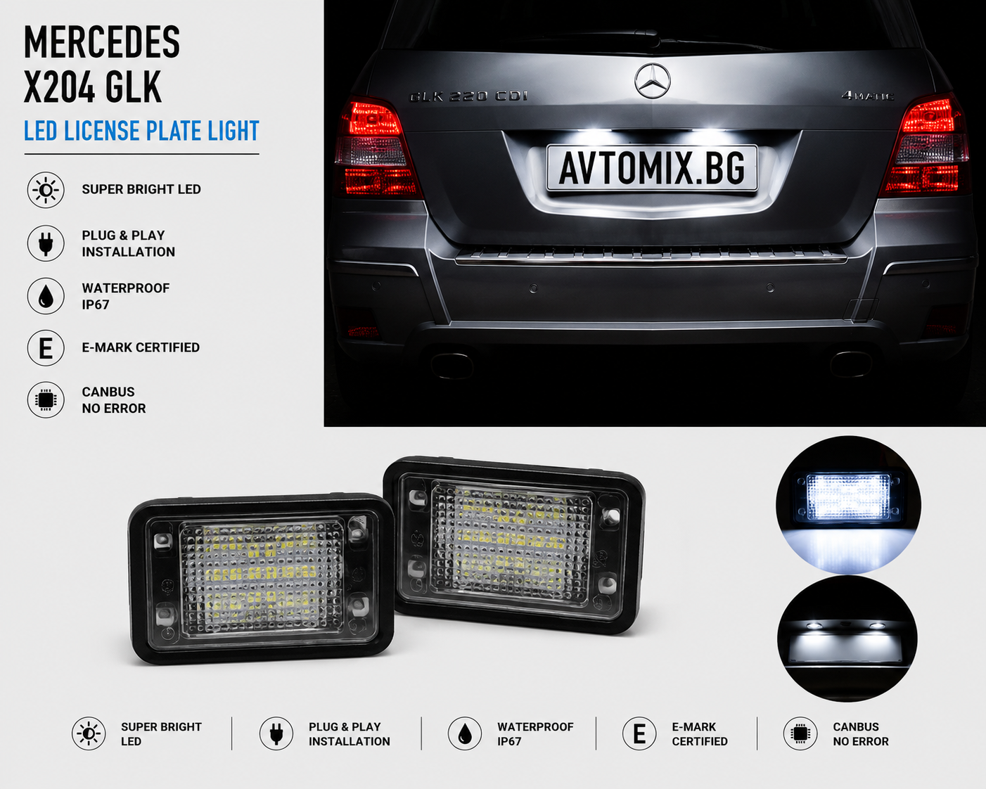 Plafoane pentru numărul de înmatriculare spate pentru Mercedes X204 GLK, 56x37 mm