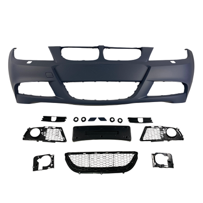 Bară de protecție față pentru BMW E90 / E91 (2008+) - design M-Tech cu găuri pentru spălătoare, fără parktronic, grunduită