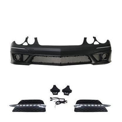 Предна броня за Mercedes W211 E-Class (2006-2009) - AMG Design с LED светлини