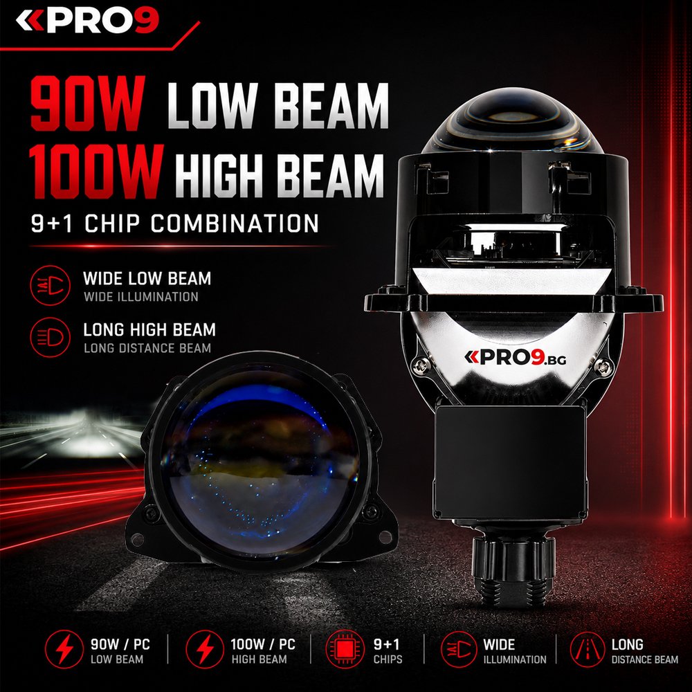 Bi-LED Лупи за вграждане 100W 3 инча +500% яркост 10000lm 6000K къси и дълги — к-т 2бр.