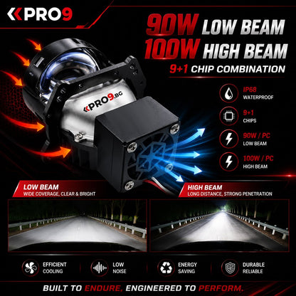 Bi-LED Лупи за вграждане 100W 3 инча +500% яркост 10000lm 6000K къси и дълги — к-т 2бр.