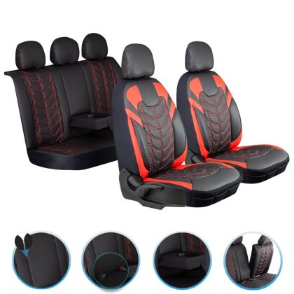 3D Тапицерия за седалки кожена Streetech Classy - черна с червени елементи
