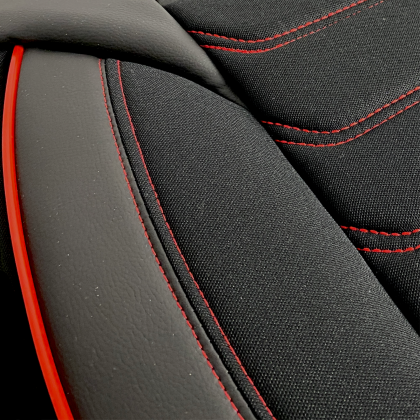 3D Тапицерия за седалки кожена Streetech Carbon - черна с червени кантове