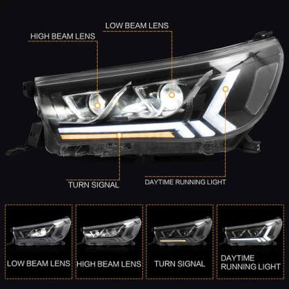 Кристални фарове за Toyota Hilux (2015-2020), led с дневни светлини