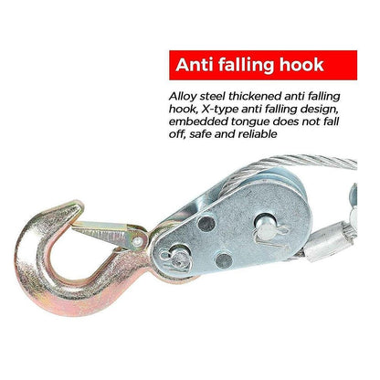Hand Winch-Pulley with Steel Cable, 2 Ton
