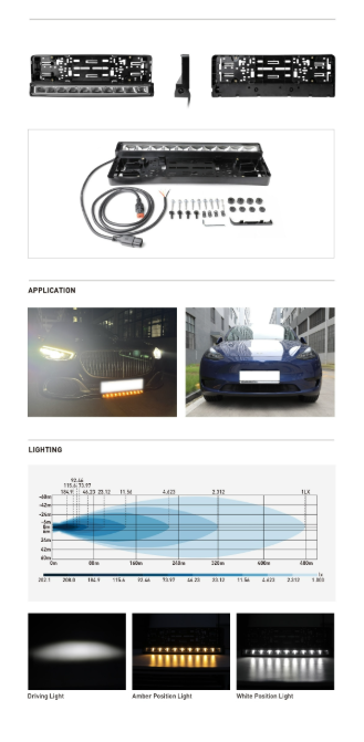 Suport număr înmatriculare cu bară LED încorporată 20" 51cm 12v 24v lumină albă și portocalie