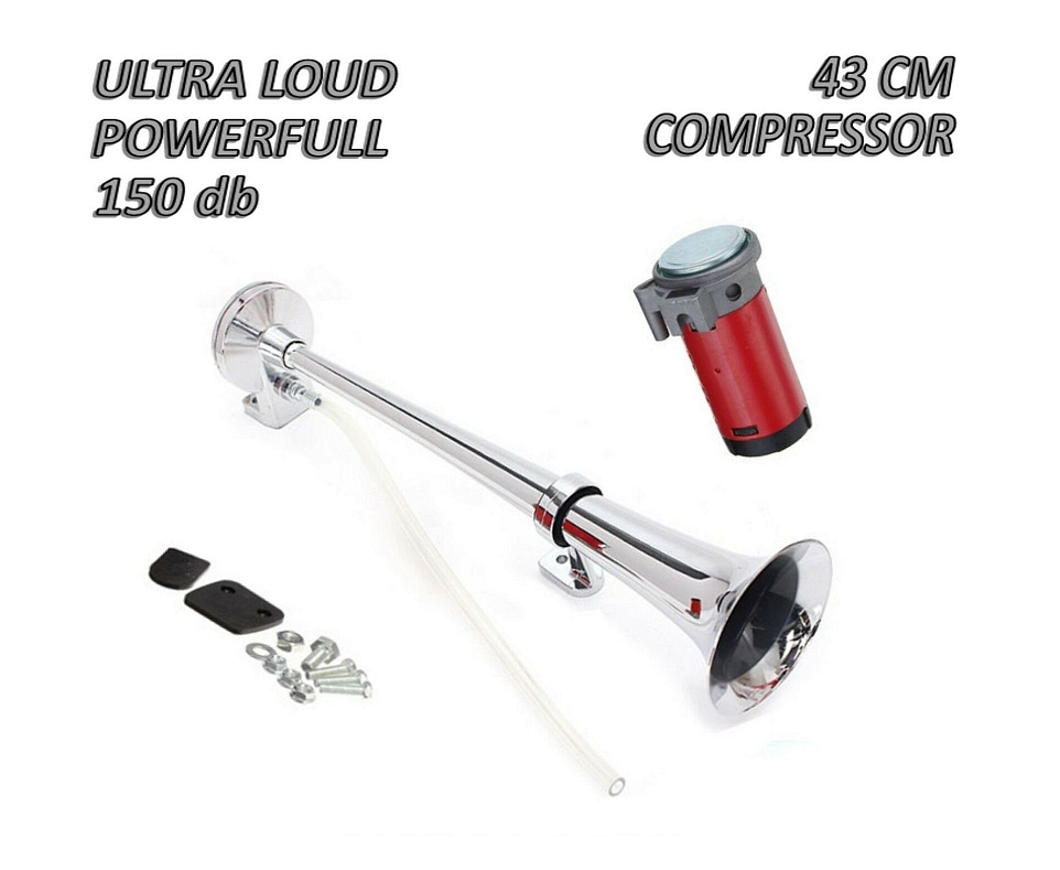 Claxon trompetă simplă cu compresor 12V pentru autoturisme, SUV-uri, dubițe, TIR - 43 cm