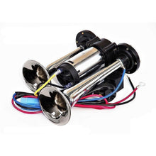 Trompetă 12V, 125dB, dublă, cu compresor integrat, crom