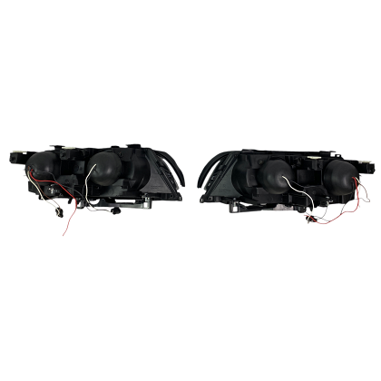 Faruri tuning pentru BMW E46 sedan (1998-2001) - negre cu angel eyes LED