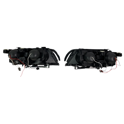 Faruri tuning pentru BMW E46 sedan (1998-2001) - negre cu angel eyes LED