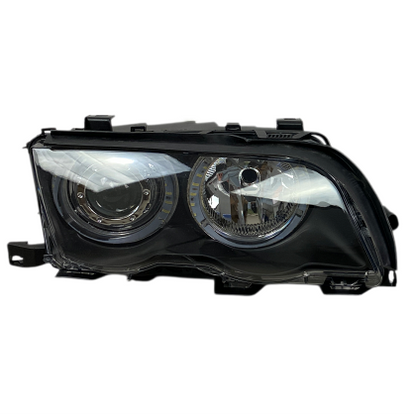 Faruri tuning pentru BMW E46 sedan (1998-2001) - negre cu angel eyes LED