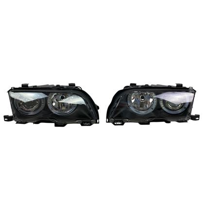 Faruri tuning pentru BMW E46 sedan (1998-2001) - negre cu angel eyes LED